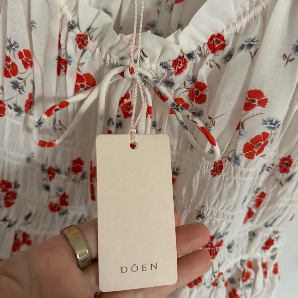 Doen Ischia White Floral Red Poppy Field Maxi Dress Sz M NWT - Picture 7 of 10